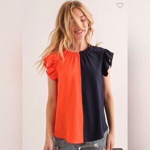 NEW! Orange & Blue Game Day Ruffle Sleeveless Top!